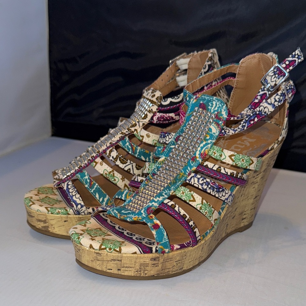 Colorful Mudd cork wedge sandals size 9